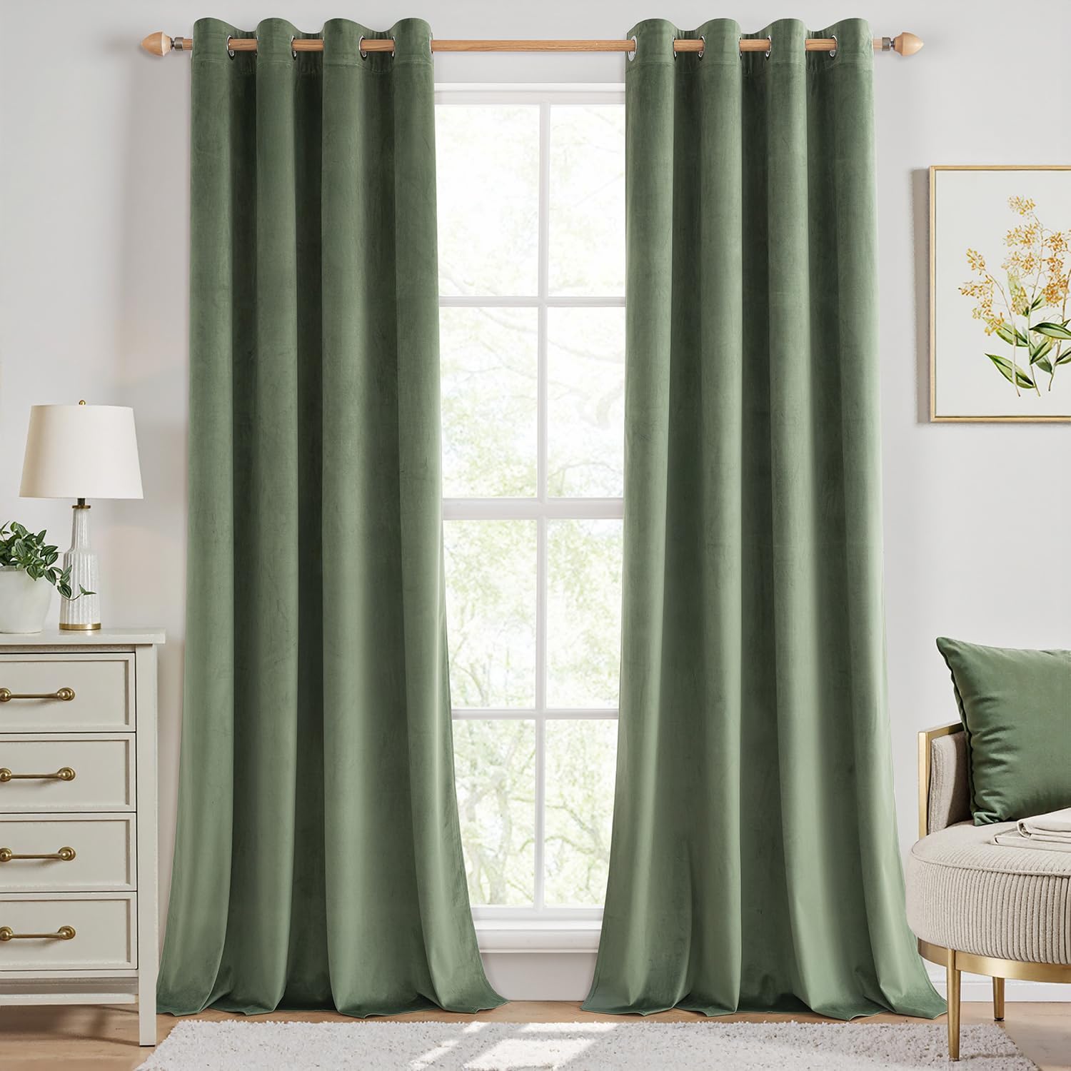 Sage Green Velvet Curtains for Bedroom and Living Room Decor
