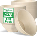 40oz Large Compostable Sugarcane Bowls 100 Pack - Heavy Duty