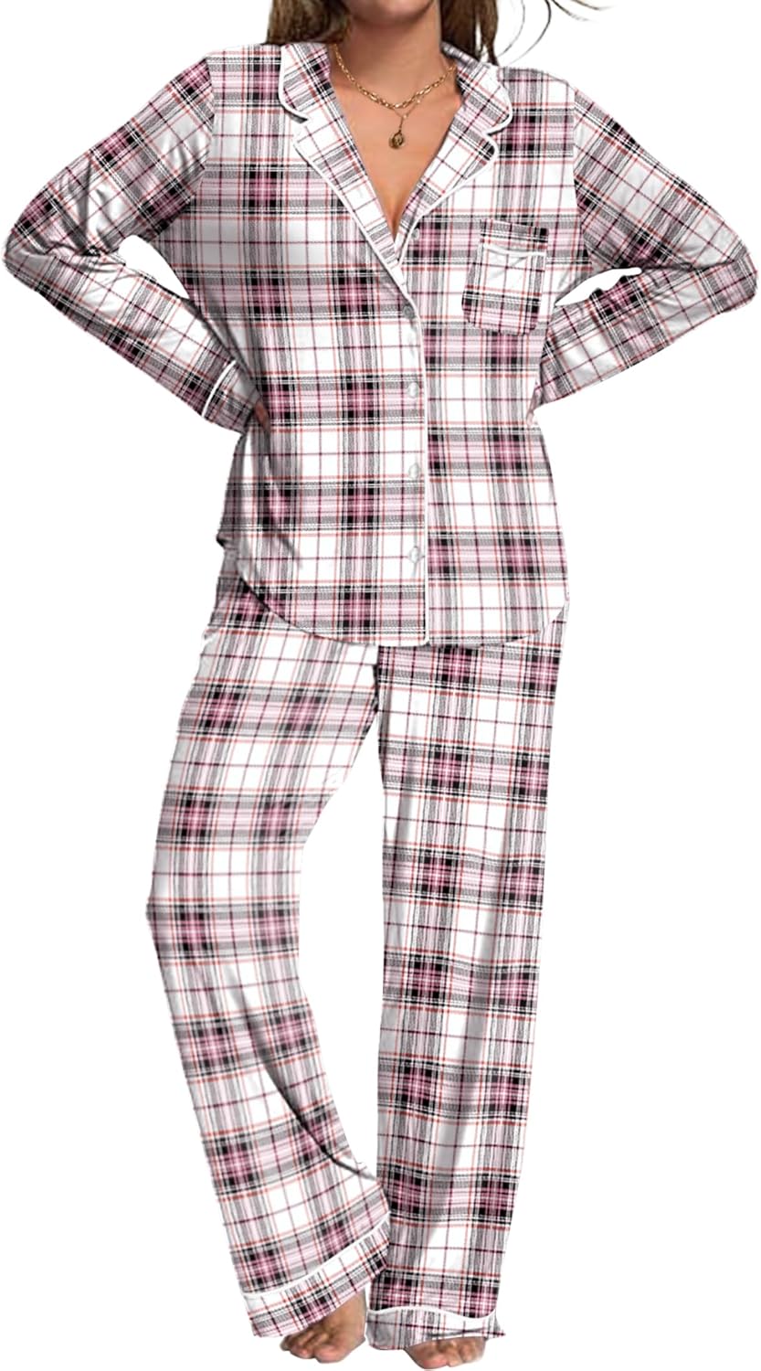 Ekouaer Womens Pajamas Set 2 Piece Soft Long Sleeve Sleepwear