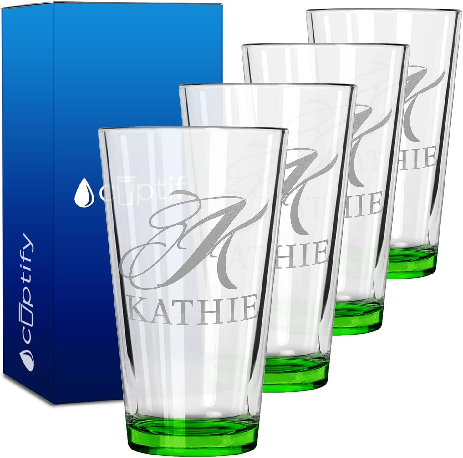 Personalized Beer Glasses Set of 4 Engraved 16oz Pint Glasses