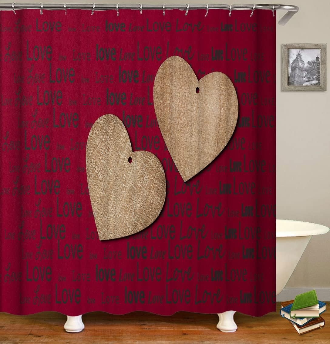 Romantic Heart Pattern Shower Curtain Set | HUAZIYU