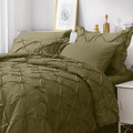 JOLLYVOGUE Olive Green Queen Size Comforter Set - Elegant Pintuck