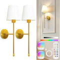 Battery Operated Wall Sconce Set of 2 - Wireless Rechargeable Gold