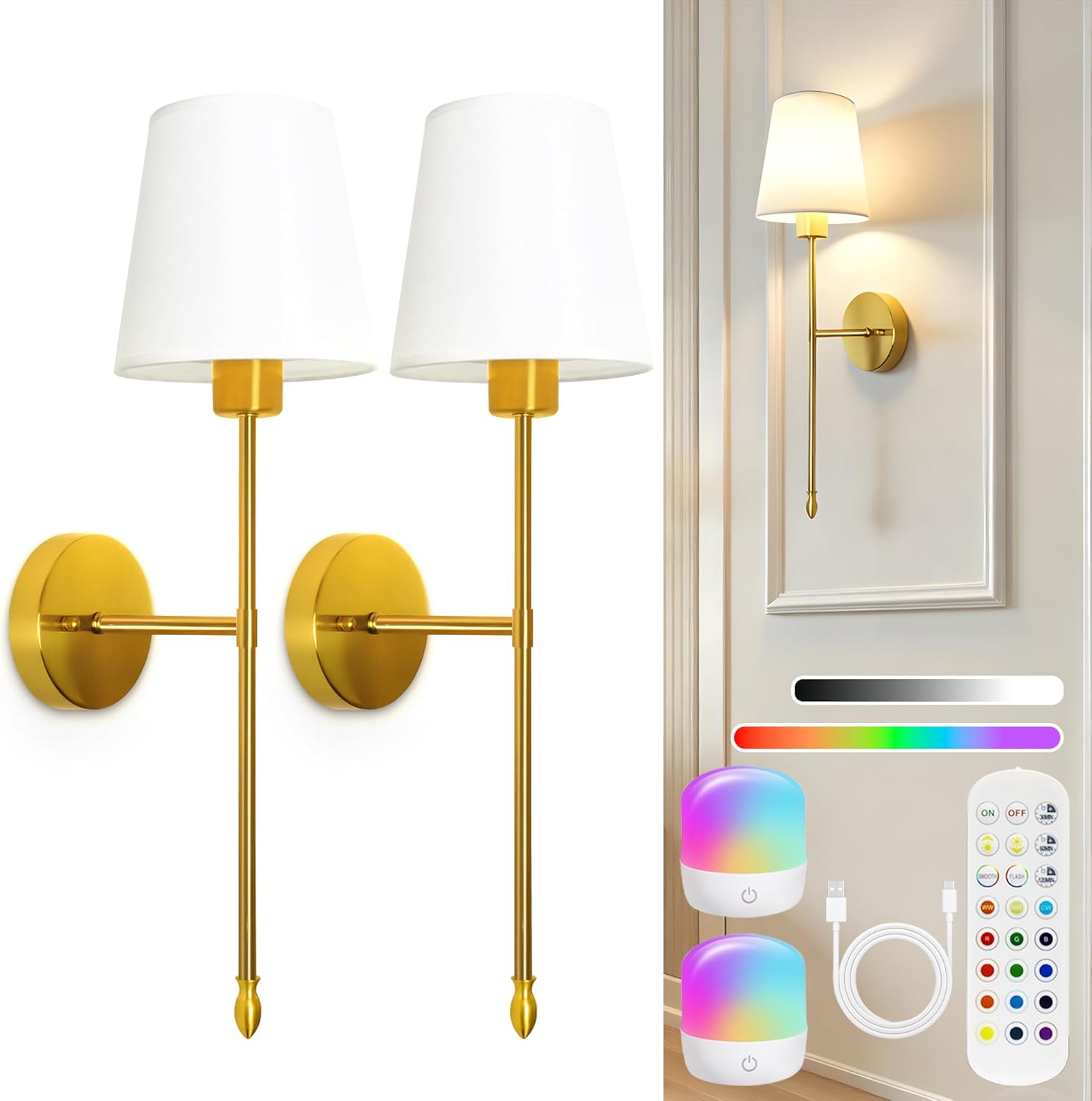 Battery Operated Wall Sconce Set of 2 for Elegant Lighting
