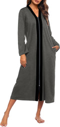 Ekouaer Zipper Robe Full Length Loungewear - Lightweight Comfort