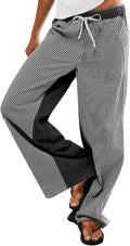 Low Rise Striped Pants for Women Pull On Drawstring Boho Wide Leg warm