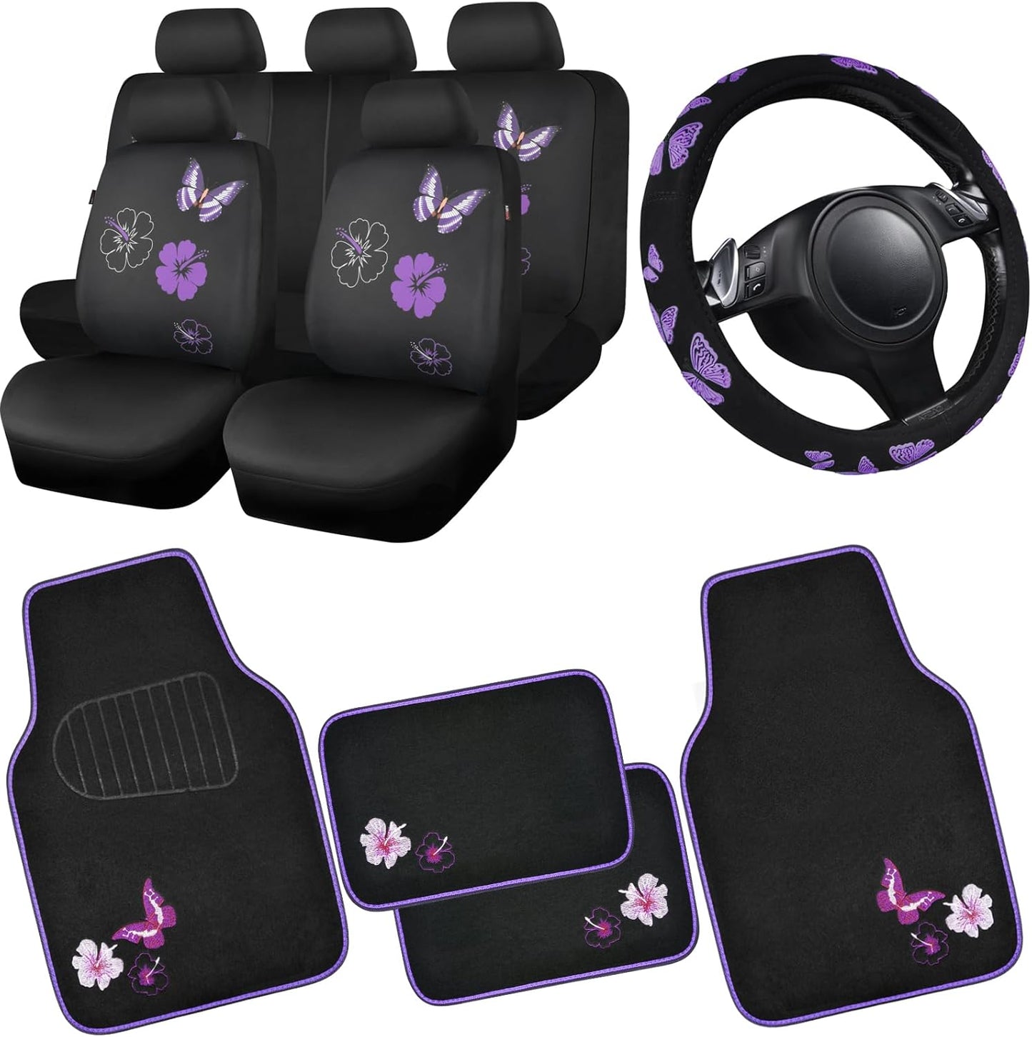 Butterfly Car Seat Covers Full Set with Stylish Accessories
