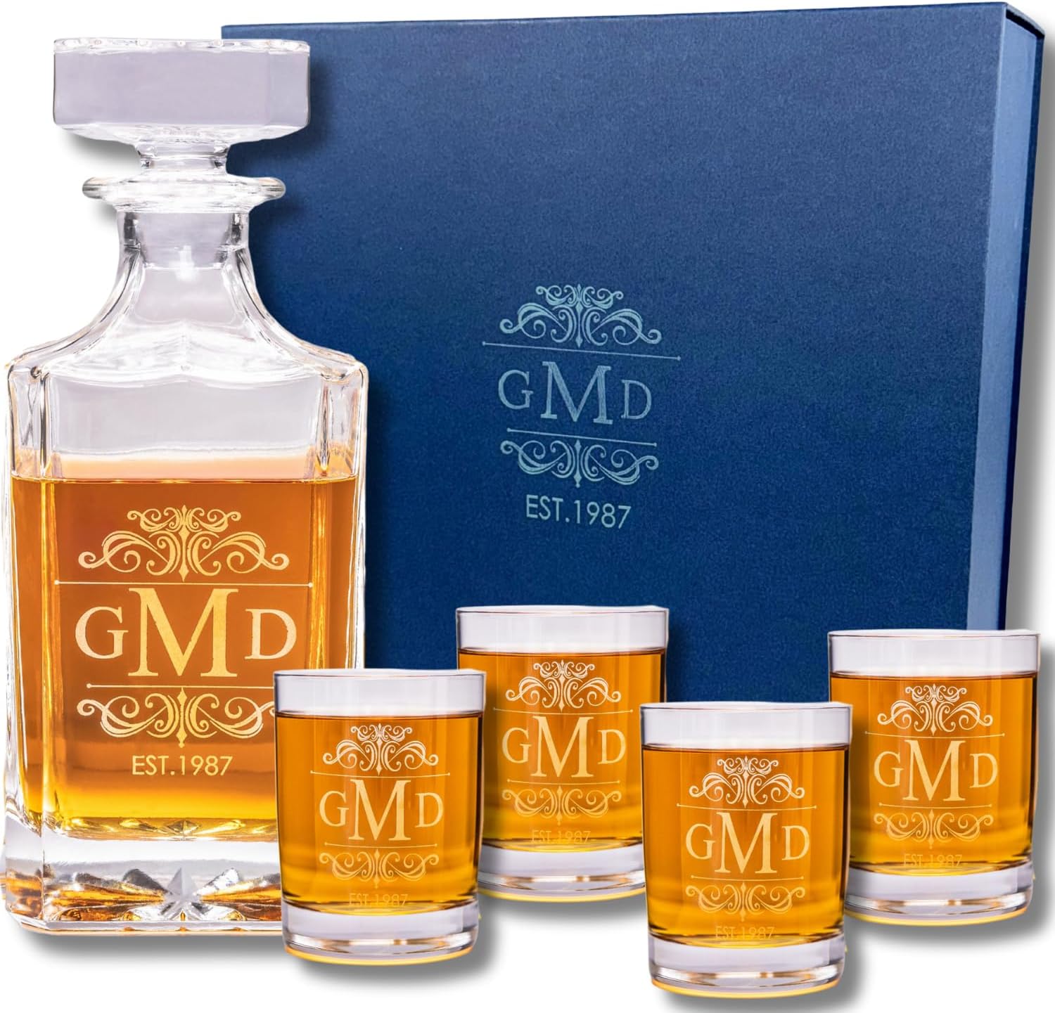 Personalized Whiskey Decanter Set with Custom Glasses for Gifts