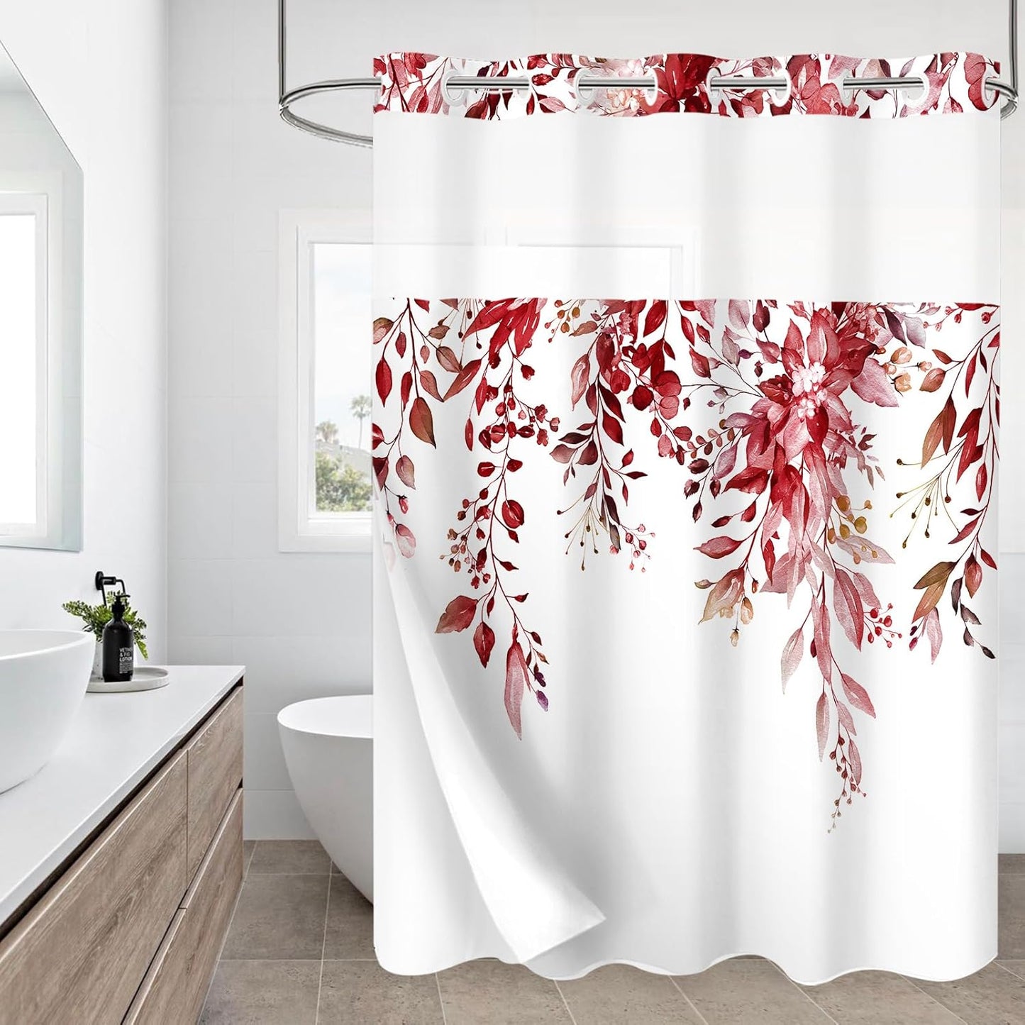 Gibelle Burgundy Red Eucalyptus Shower Curtain Set