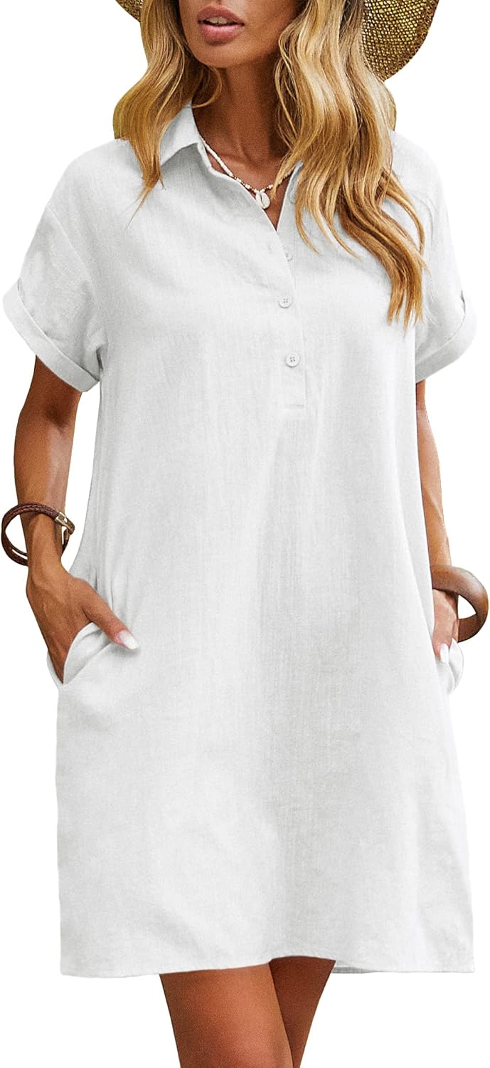Zeagoo Womens Cotton Shirt Dress for Casual Summer Style