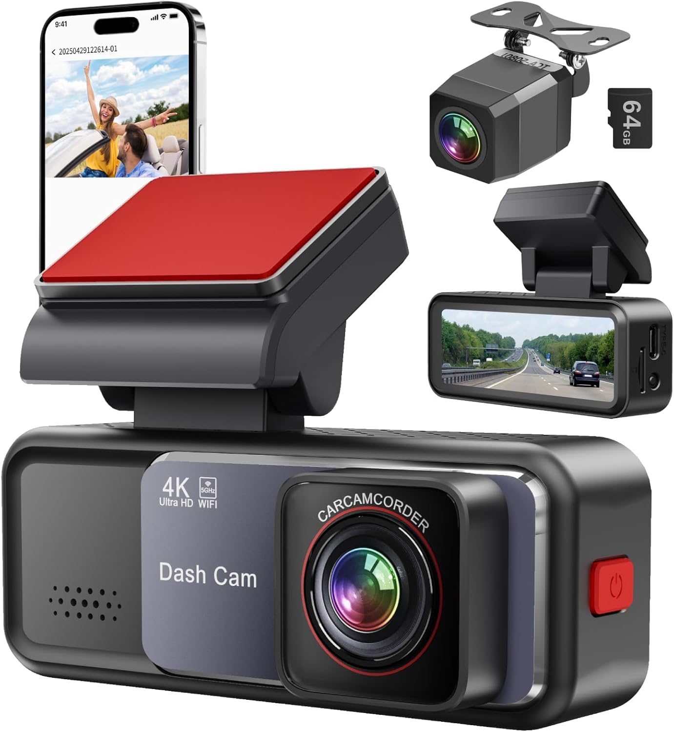 4K+2K Dual Recording Dash Cam with Built-in WiFi and Night Vision