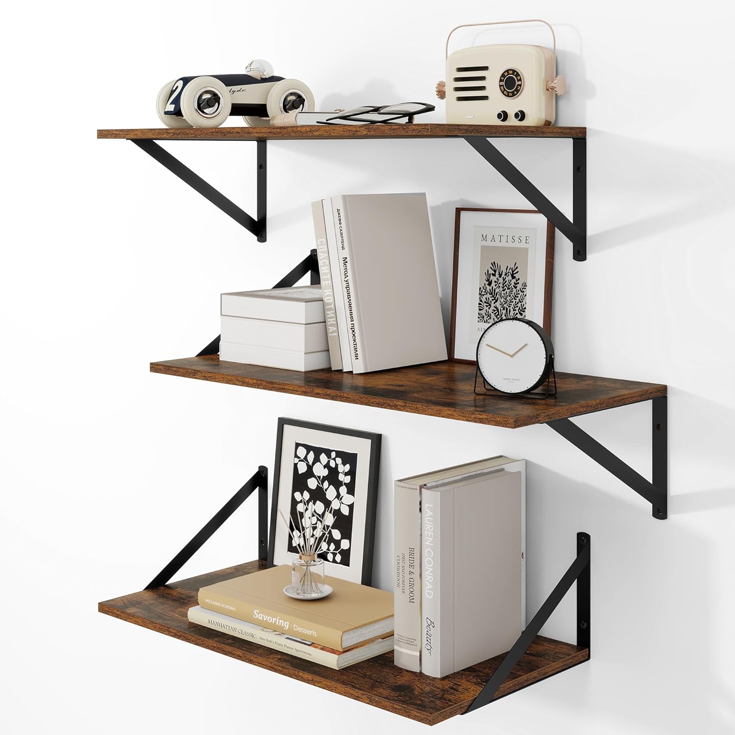 Heimlove 24 Inch Wide Floating Shelves Set of 3 for Home Decor