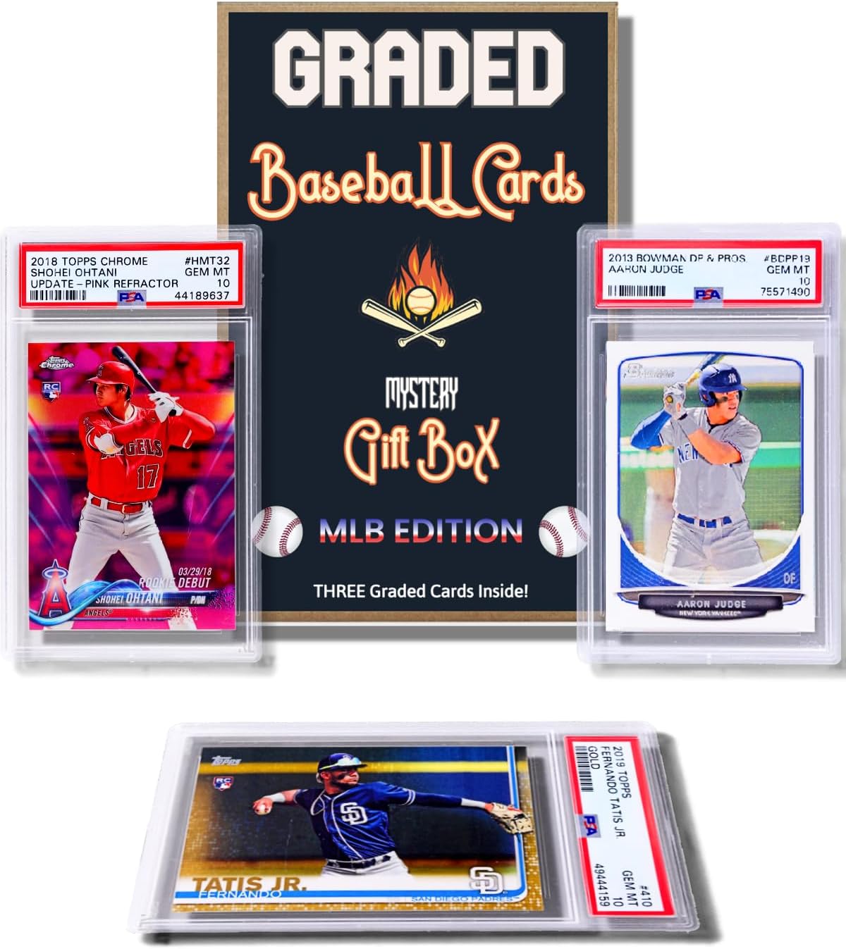Three Graded Baseball Cards Gift Box for MLB Fans and Collectors