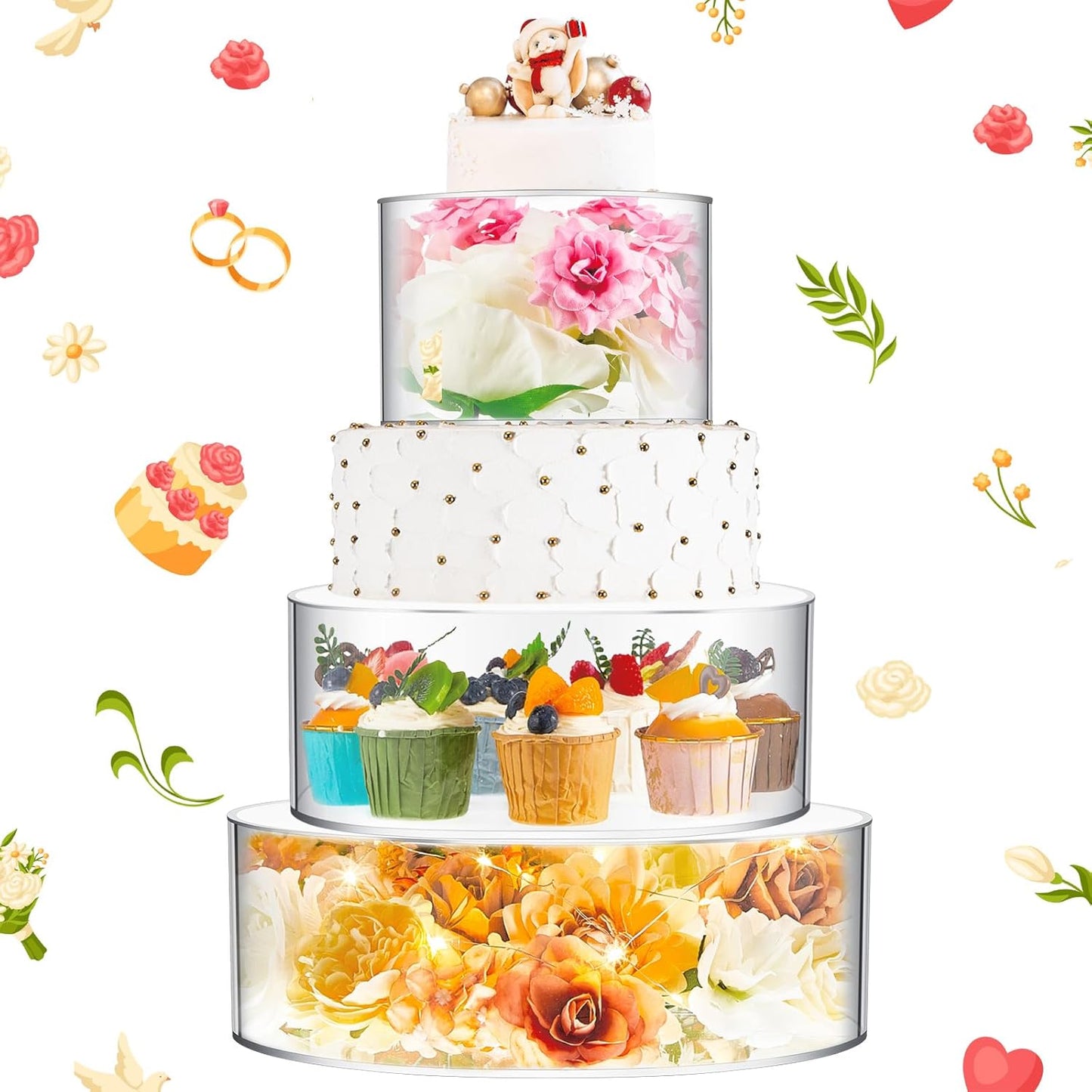 Sintuff 3 Pcs Acrylic Cake Stand with LED Lights for Parties