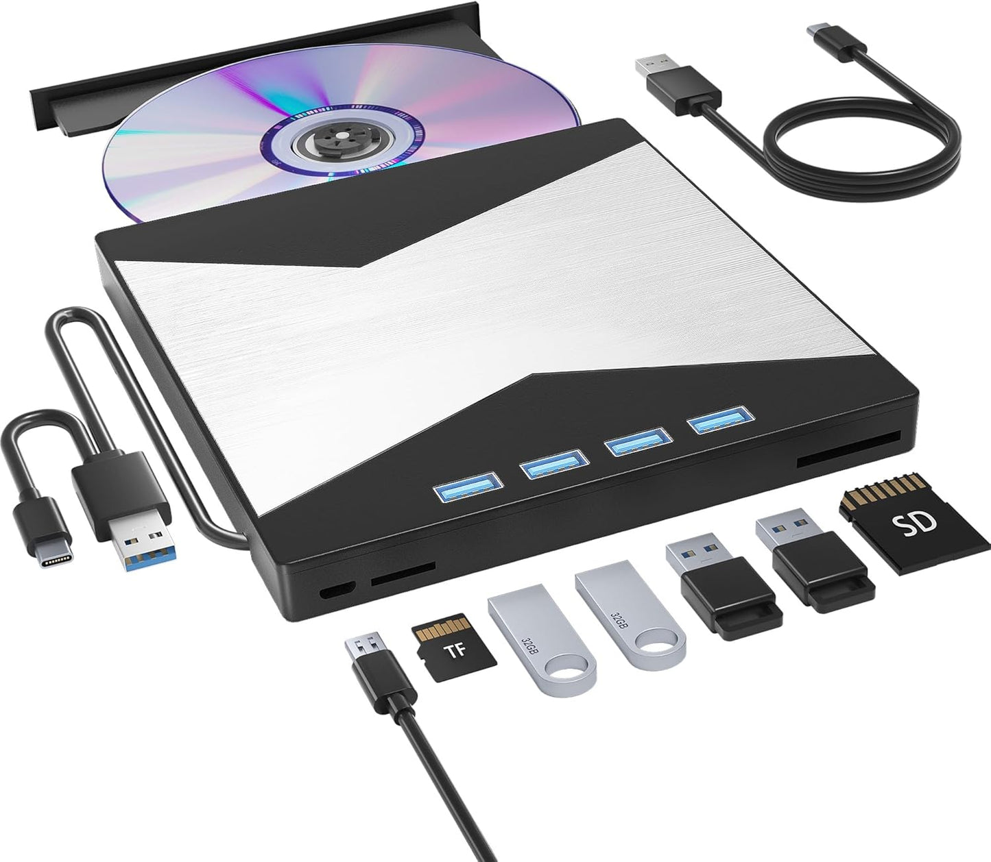 Ultra-Slim External CD/DVD Drive: 8-in-1 Portability!