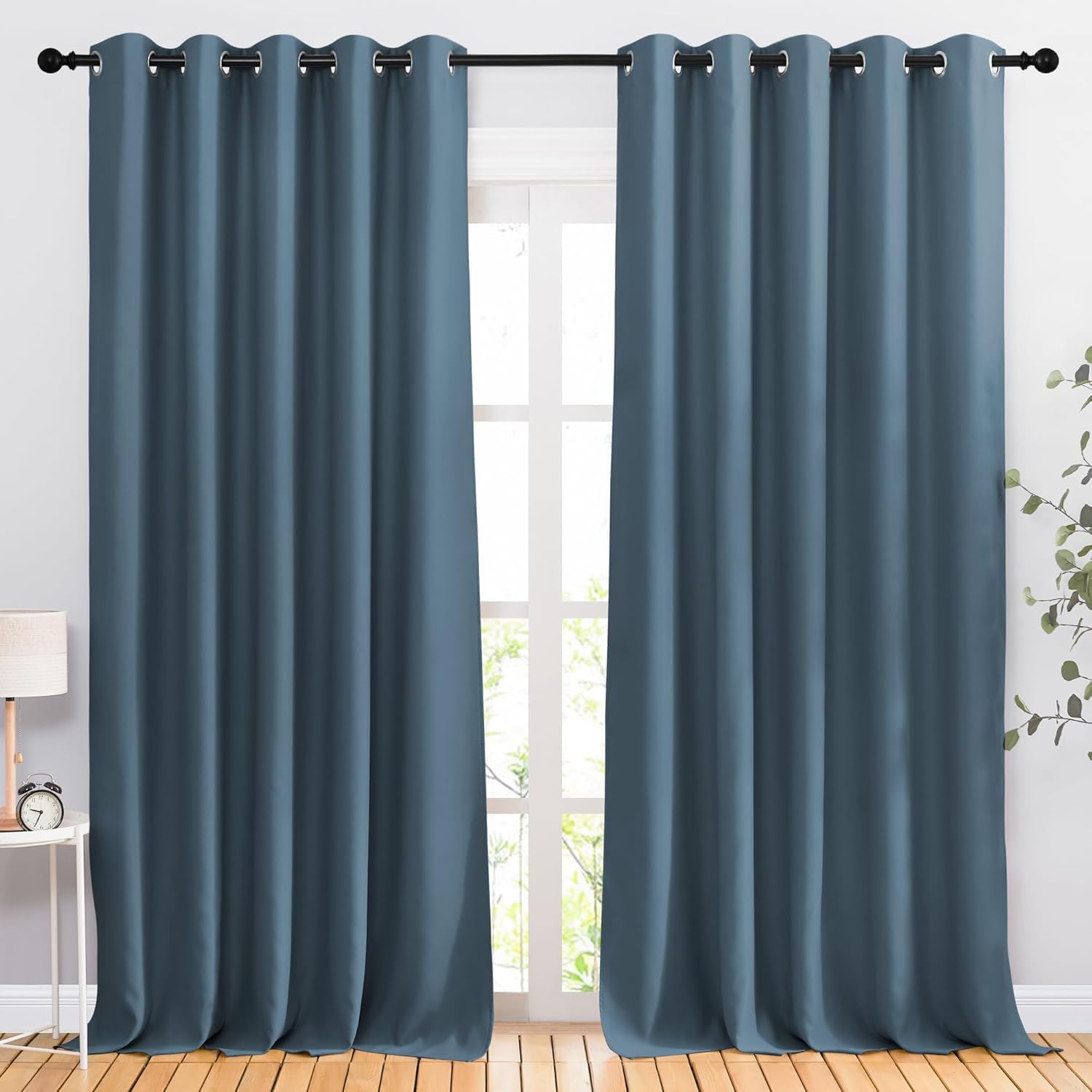 NICETOWN Smoky Blue Sliding Door Curtains for Elegant Privacy