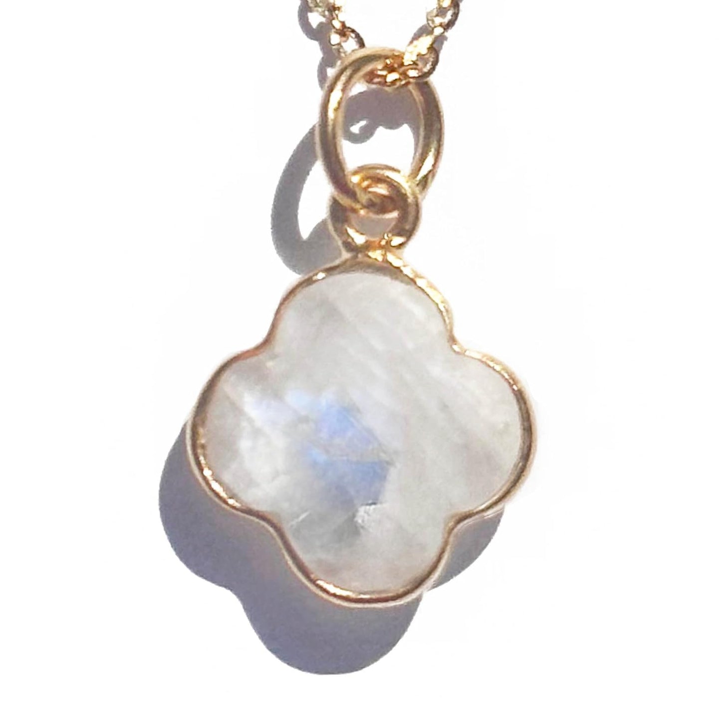 Genuine Rainbow Moonstone Clover Necklace by Joyfulmuze