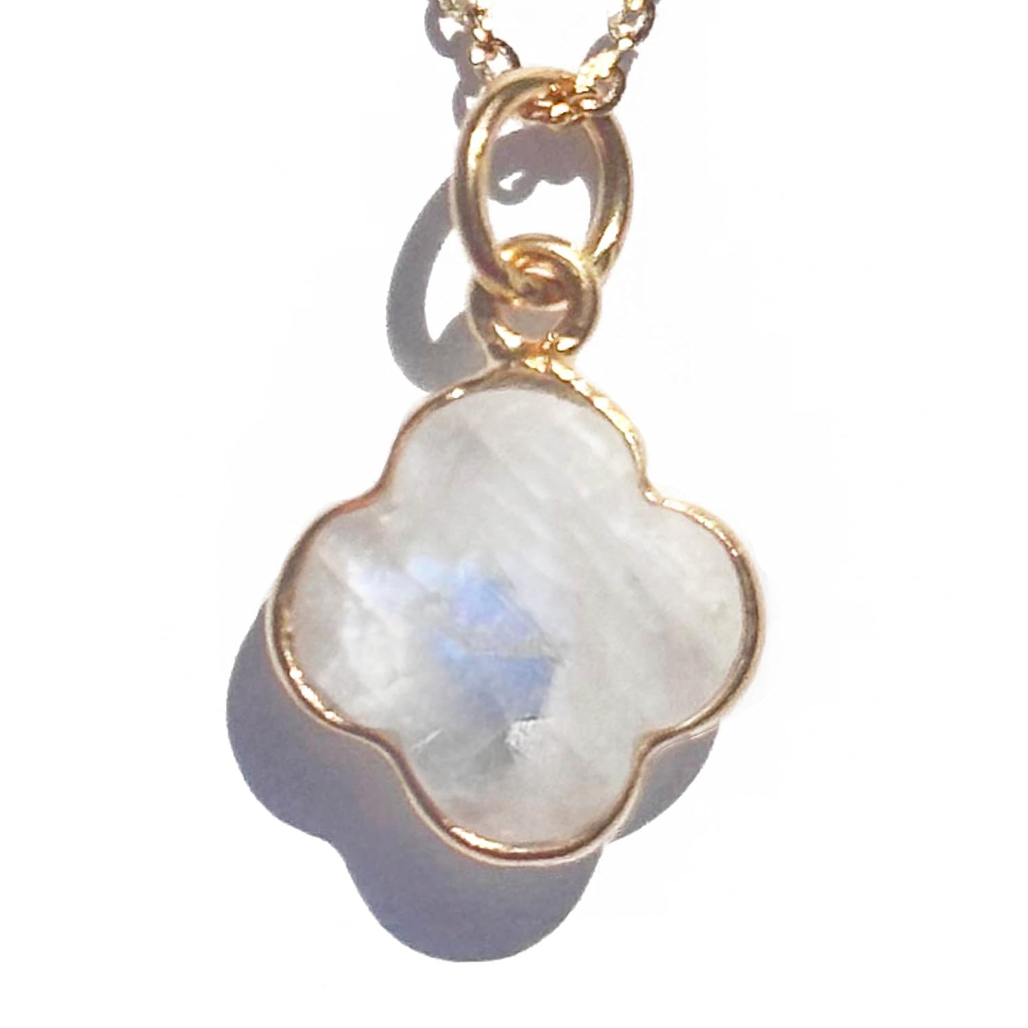 Genuine Rainbow Moonstone Clover Necklace by Joyfulmuze