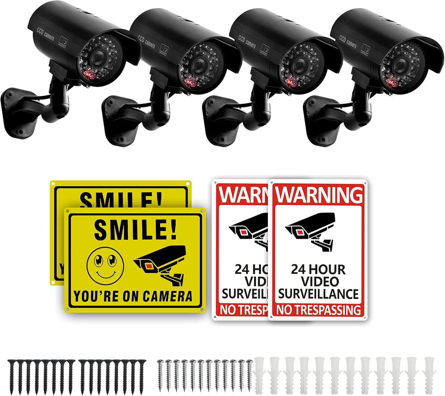 4 Packs Fake Security Camera Set with No Trespassing Signs