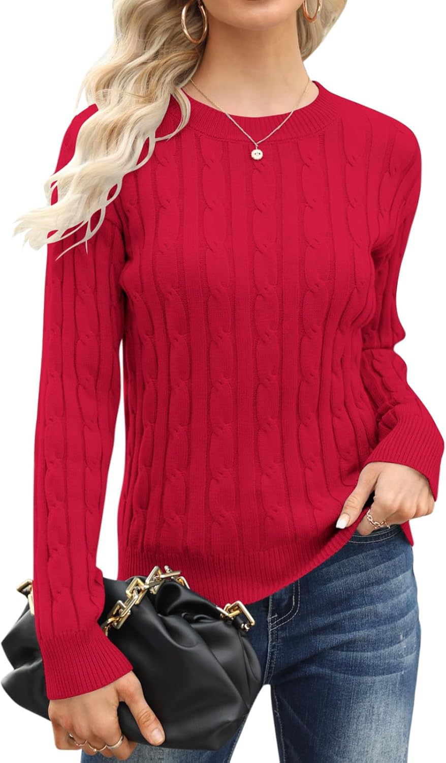 Esobo Women's Classic-fit Lightweight Cable Mockneck Sweater