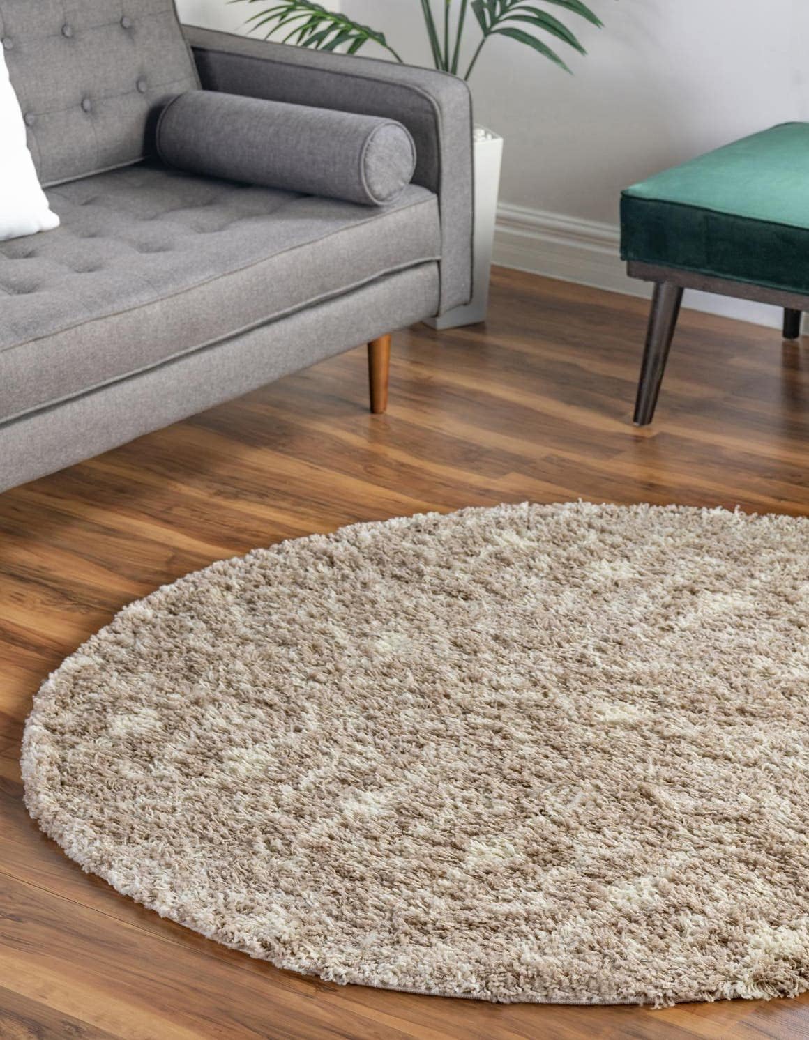 Moroccan Trellis Shag Collection Rug 8ft Round Light Brown