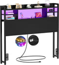 Headboard for Twin Size Bed with Storage and LED Lights - Modern Twin