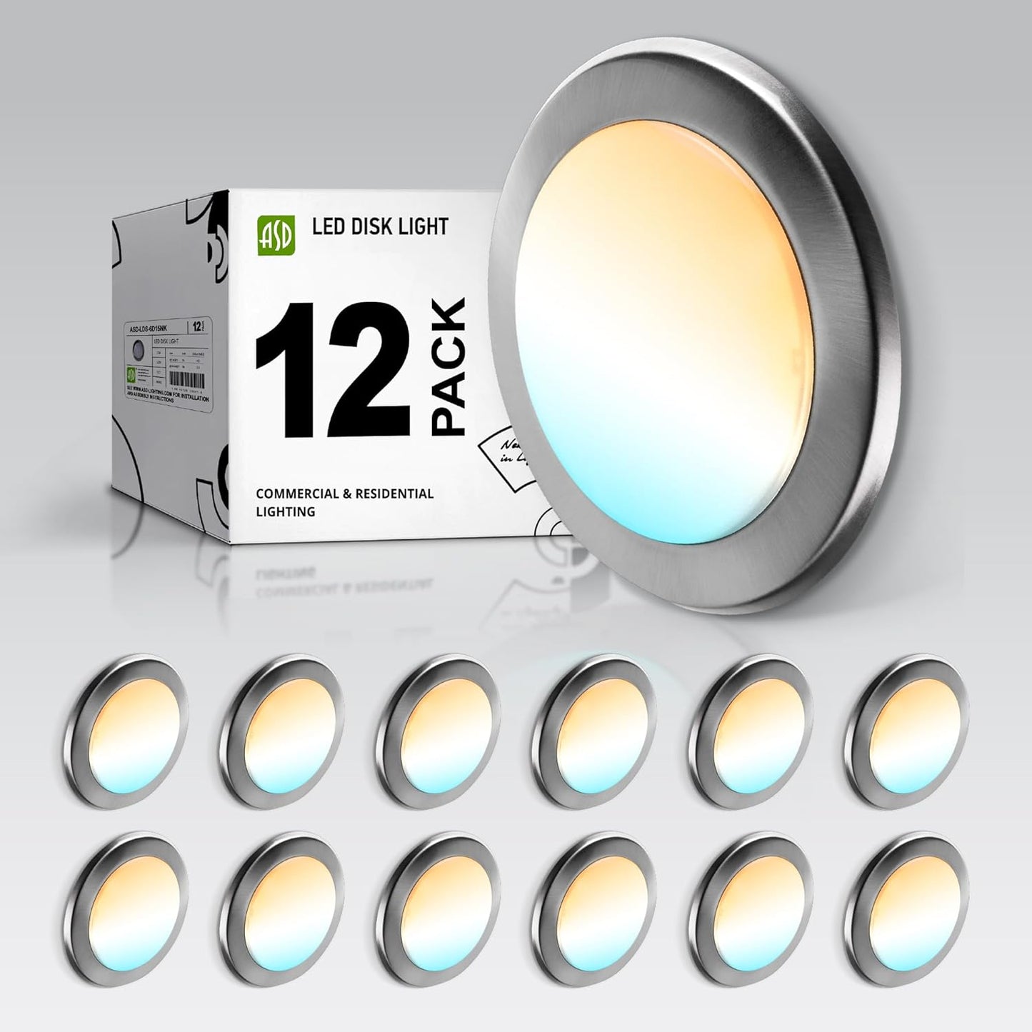 ASD 12 Pack LED Disk Lights 6 Inch - Dimmable Flush Mount Fixture