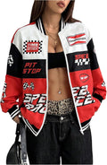 GORGLITTER Women's Racing Jacket Color Block Zip Up Varsity Style