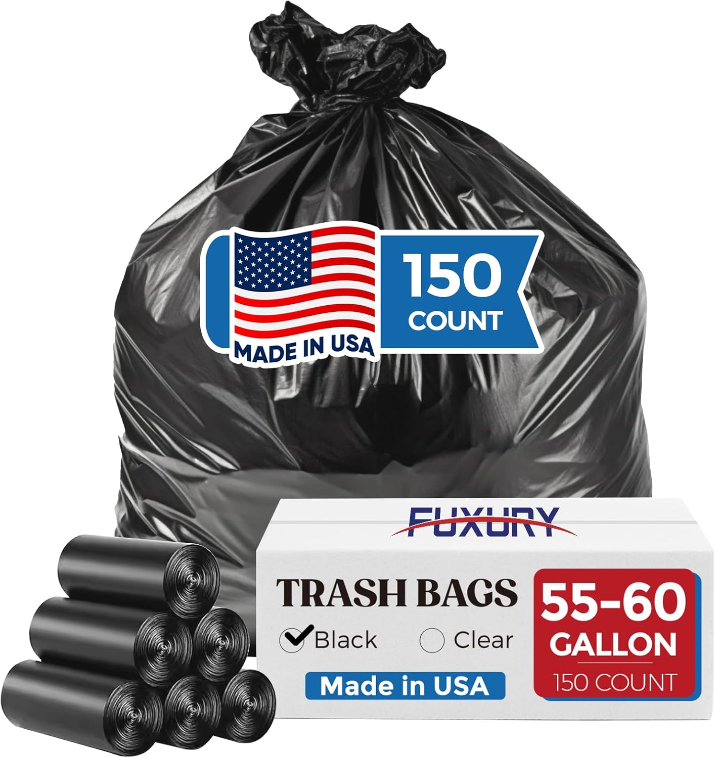 Fuxury 55-60 Gallon Heavy Duty Trash Bags for Tough Cleanup