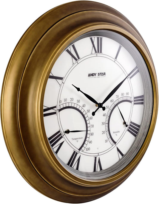 24 Inch Outdoor Clock with Thermometer Combo for Patio Use