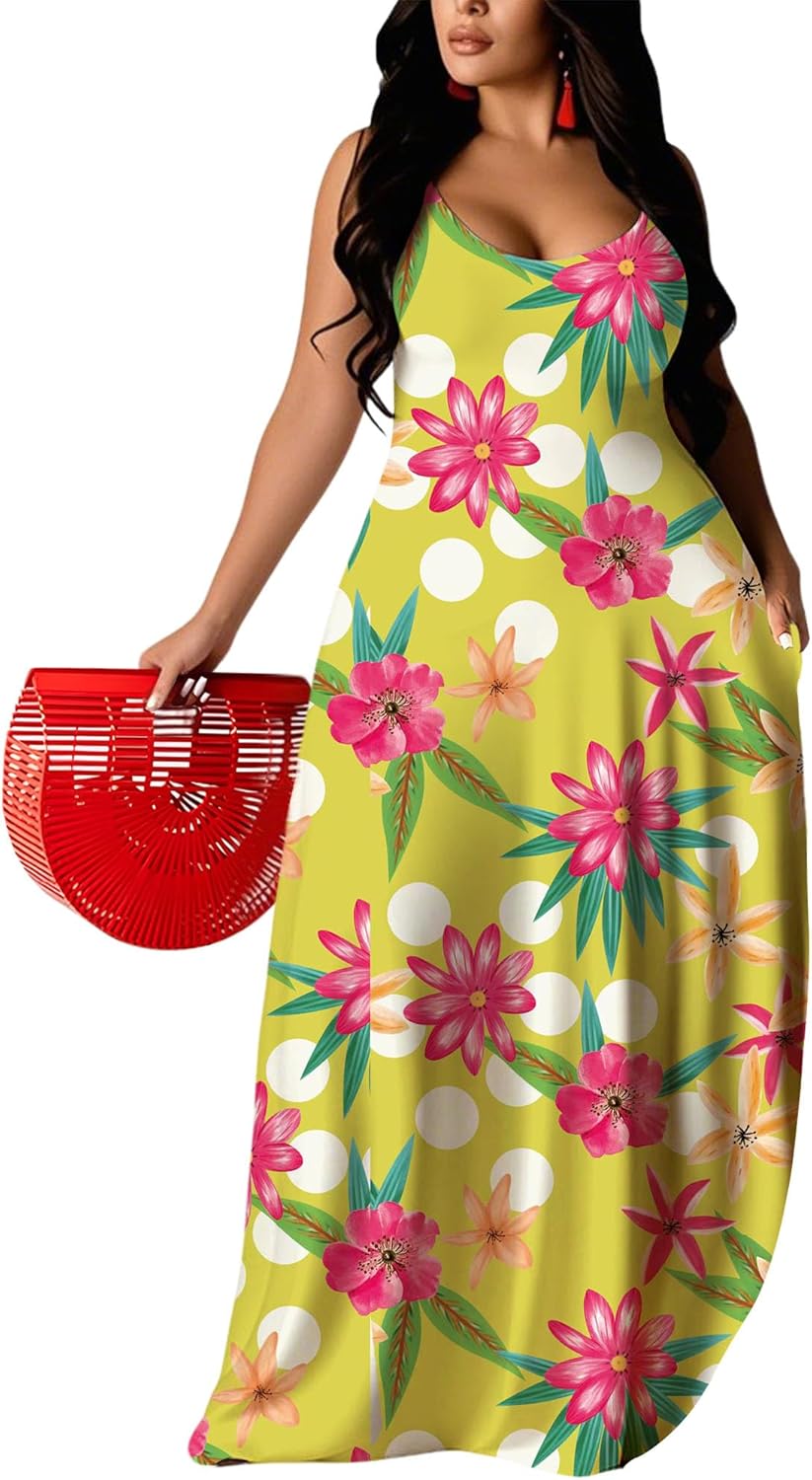 UOUA Hawaiian Dresses Women Plus Size Tropical Boho Beach Dress