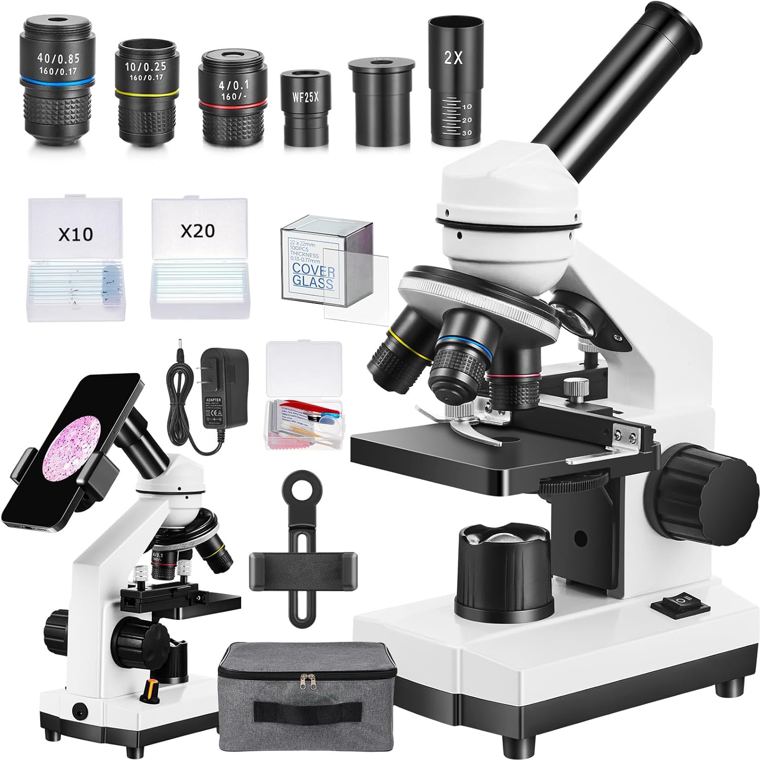 40X-2000X Monocular Microscope Kit for Home School Lab Fun