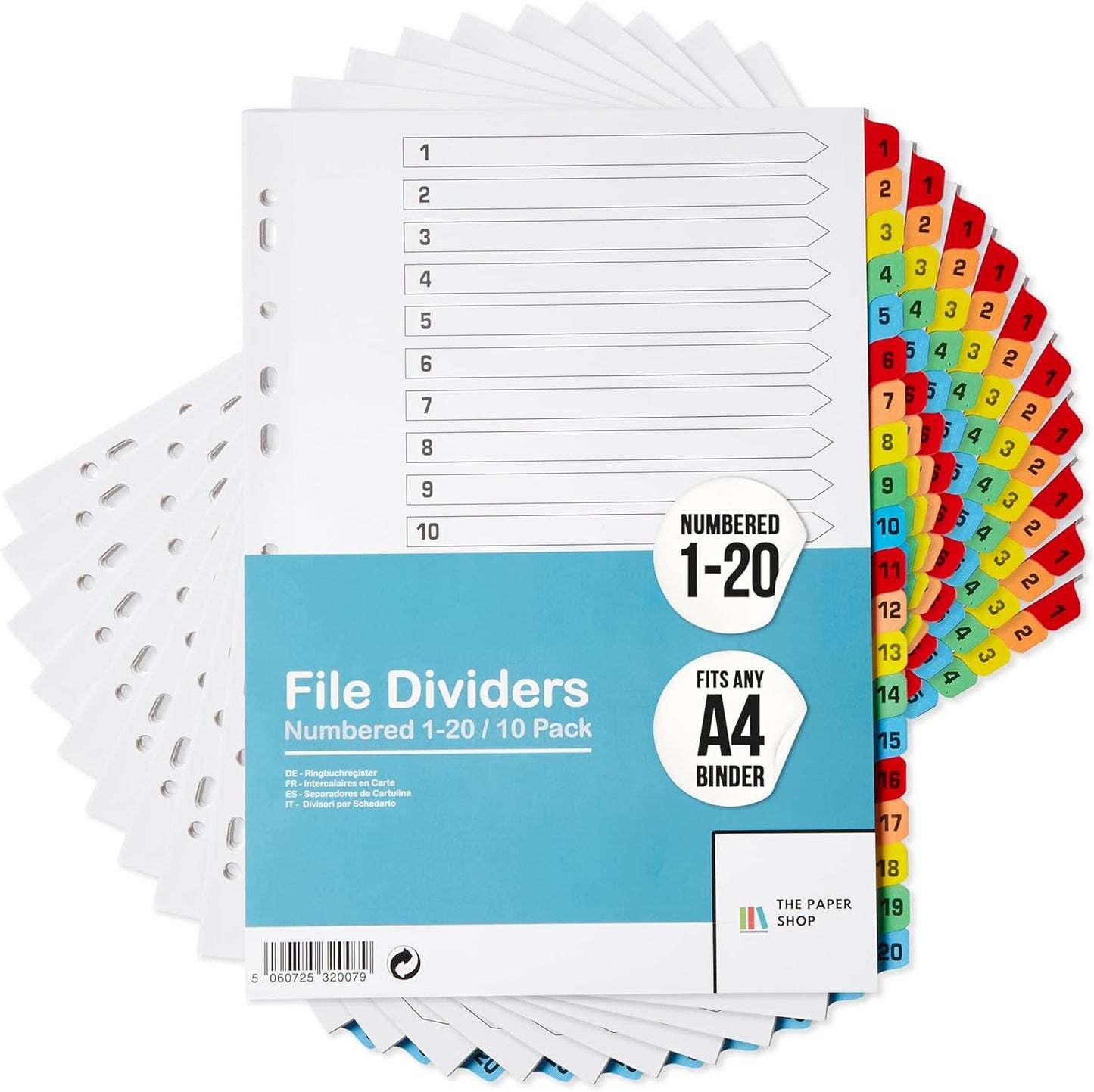 Binder Dividers with Tabs 1-20 Numbered for A4 Organization