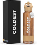 Coldest Insulated Water Bottle with Straw Lid - Executive Wood 40 oz
