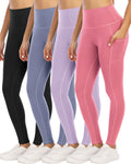 4 Pack Leggings with Pockets for Women - High Waist Tummy Control if