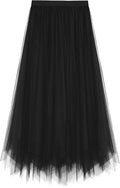 Women's Winter A-Line Midi Skirt with Layered Tulle by Kingfancy