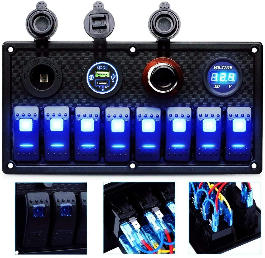 MKING Marine Switch Panel - 8 Gang Waterproof Rocker Panel