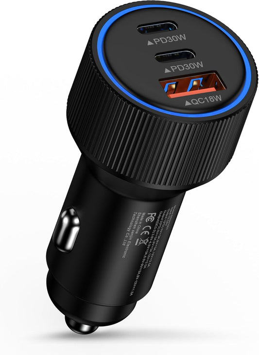 Super Fast 78W USB C Car Charger - 3-Port Adapter for iPhone, Galaxy, Pixel - AILKIN