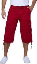 Men's Belted Long Cargo Shorts Below Knee - Cotton 3/4 Fit