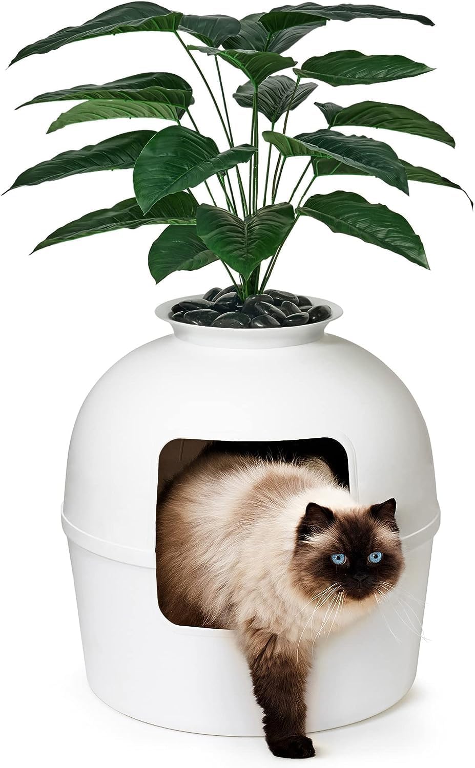 Secret Litter Box Enclosure with Odor Control and Faux Plant