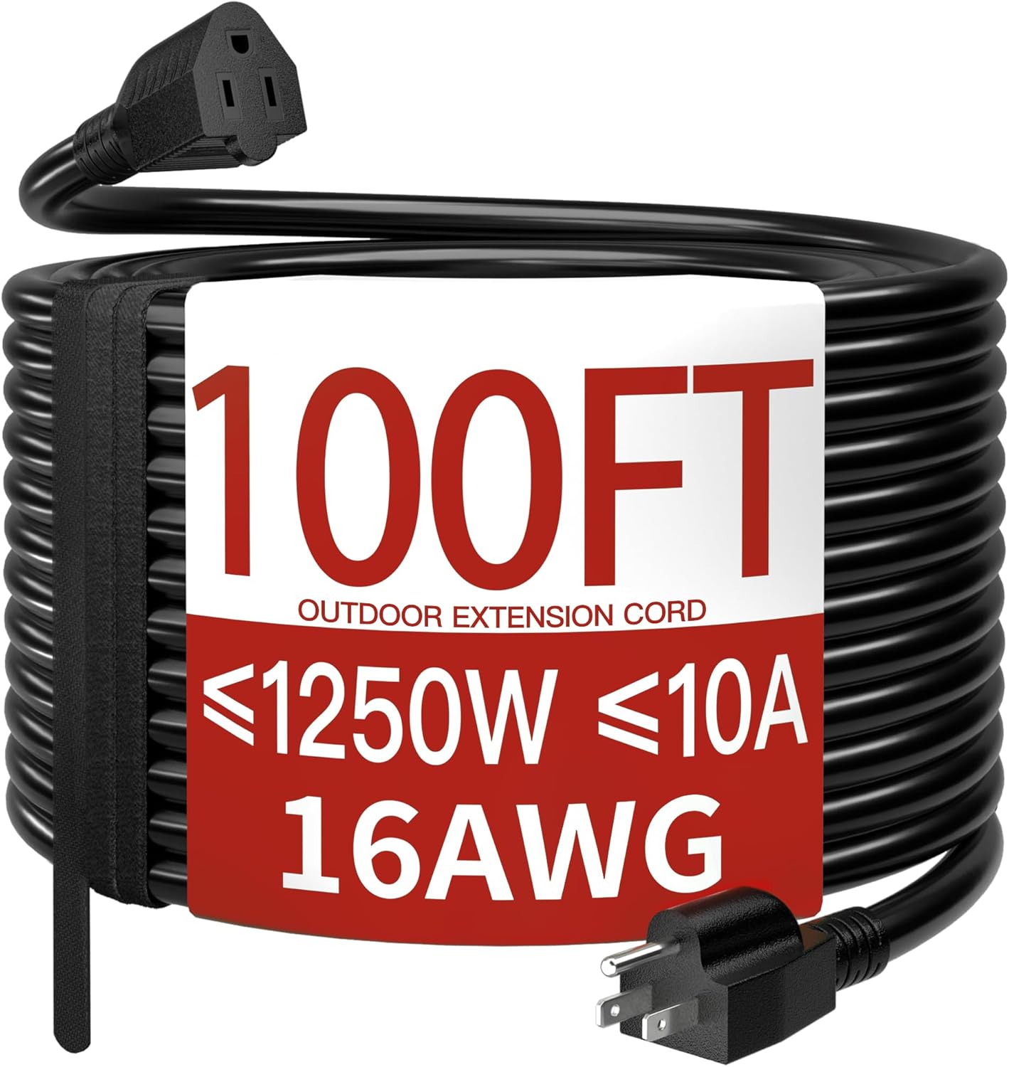 16AWG 10A 1250W 100 Ft Outdoor Extension Cord for Lawn Use