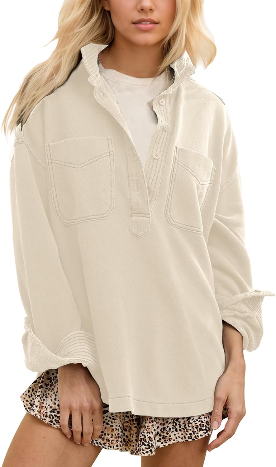 Locachy Women's Casual Oversized Polo Neck Sweatshirt for Style
