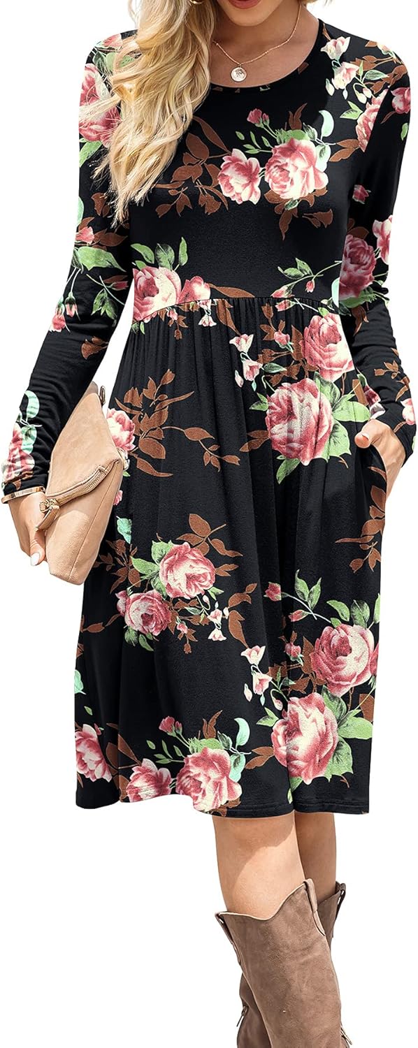 DB MOON Women Casual Long Sleeve Dresses with Pockets