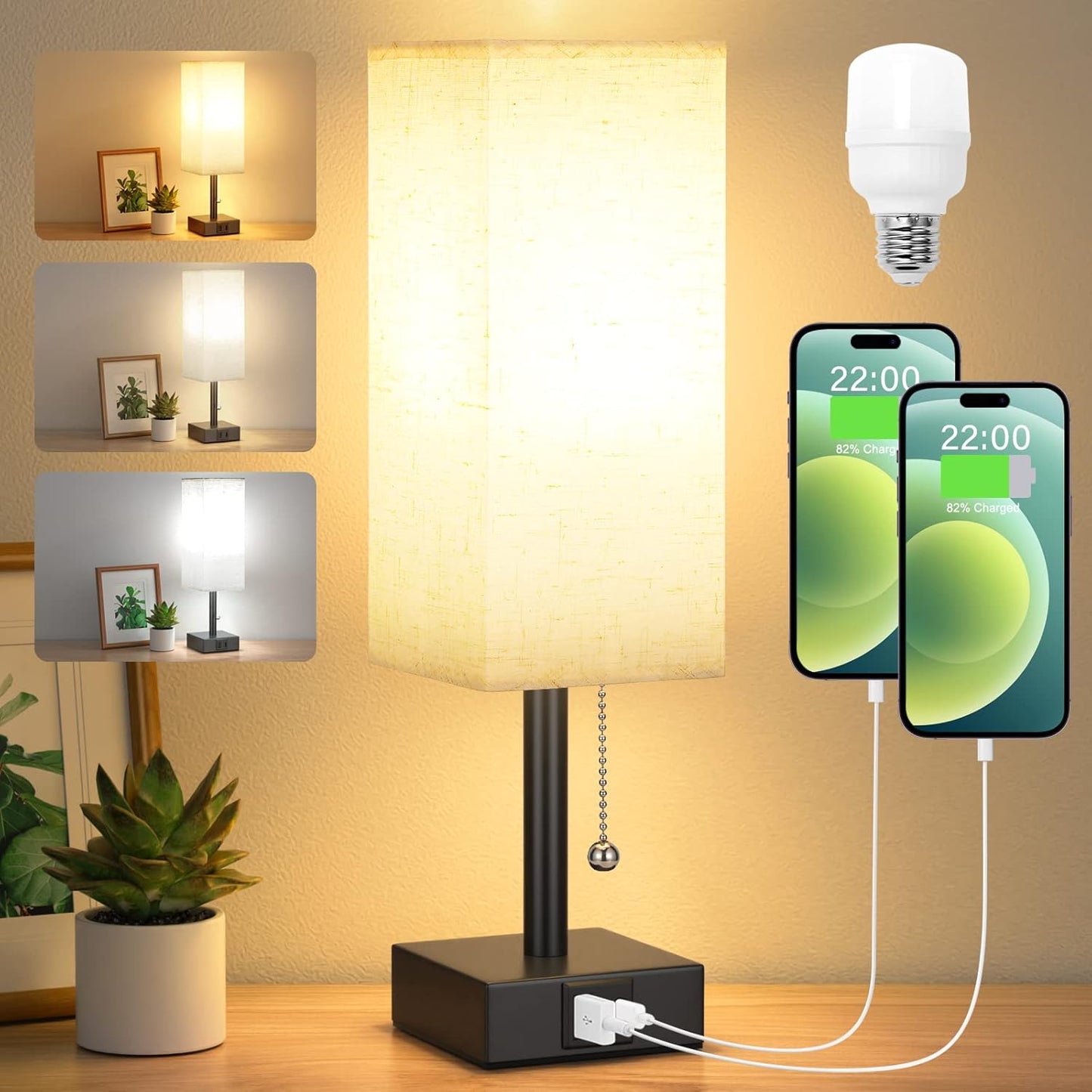 3-in-1 Bedside Lamp - Adjustable Color Temp & USB Ports