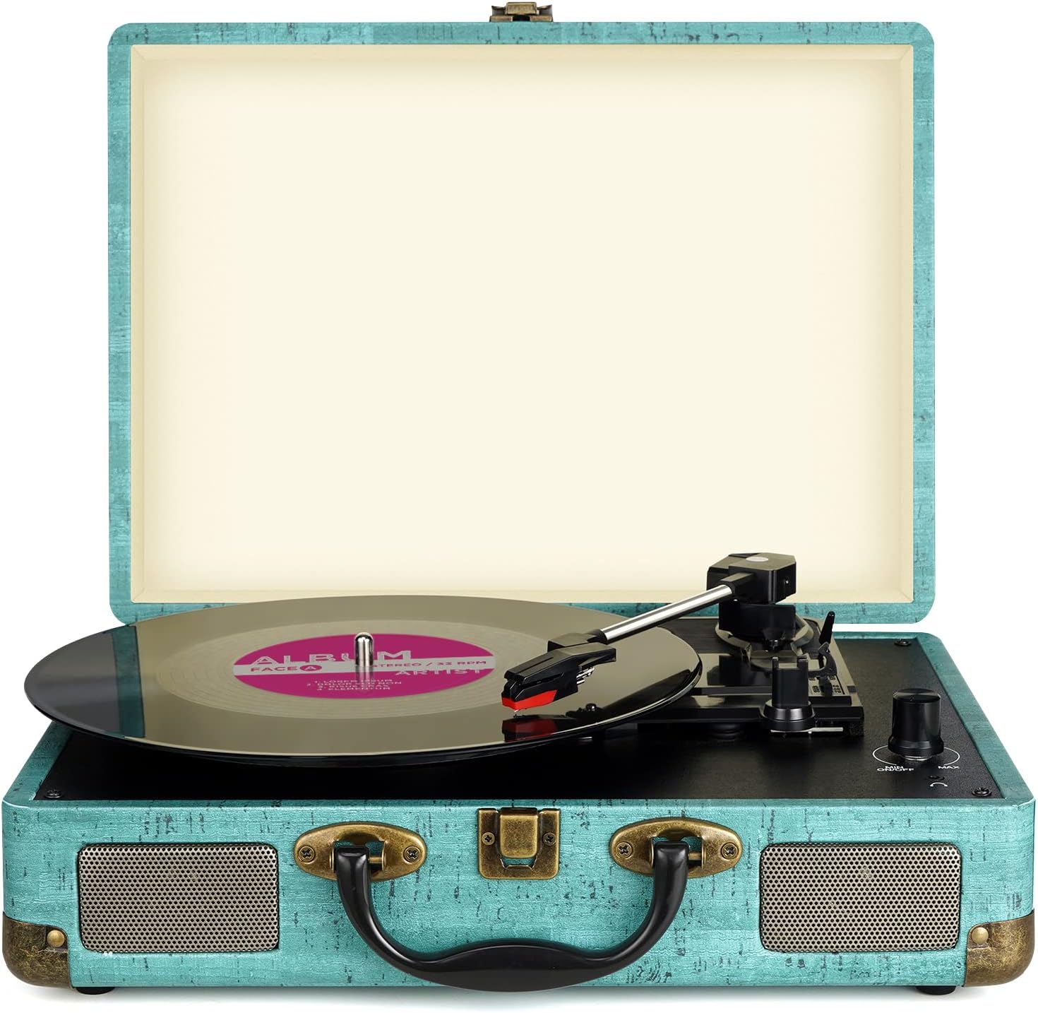 Vinyl Record Player Portable Bluetooth Suitcase with 3-Speed