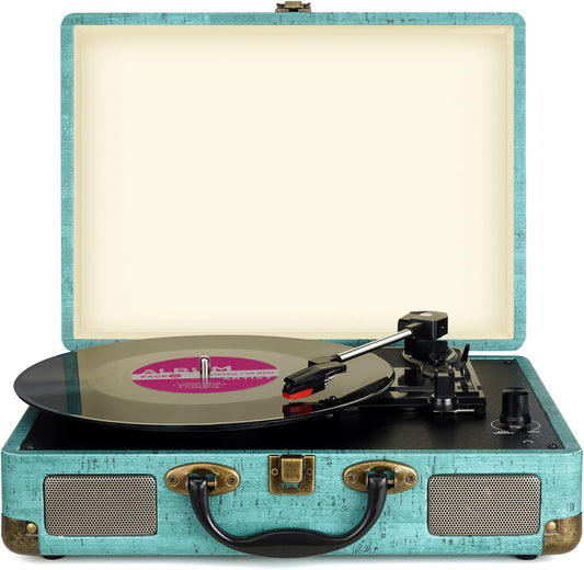 Vinyl Record Player Portable Bluetooth Suitcase with 3-Speed