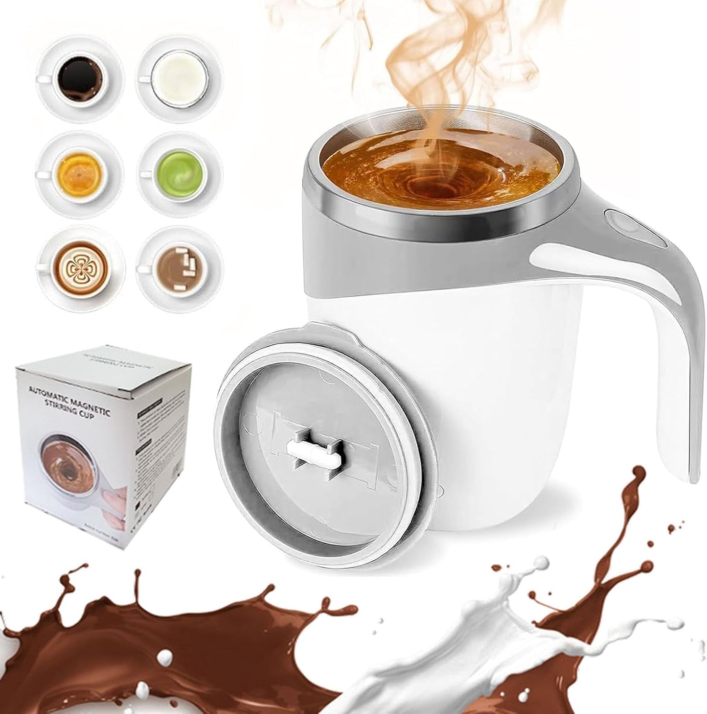 Self-Stirring Coffee Mug - White, Battery-Powered
