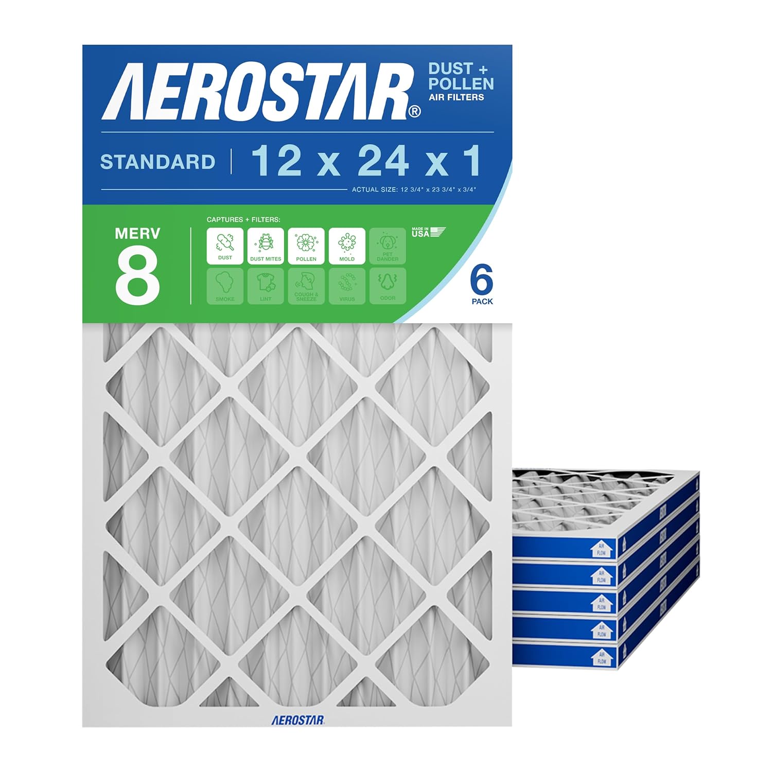 Aerostar 12x24x1 MERV 8 Filters for Cleaner Air Quality