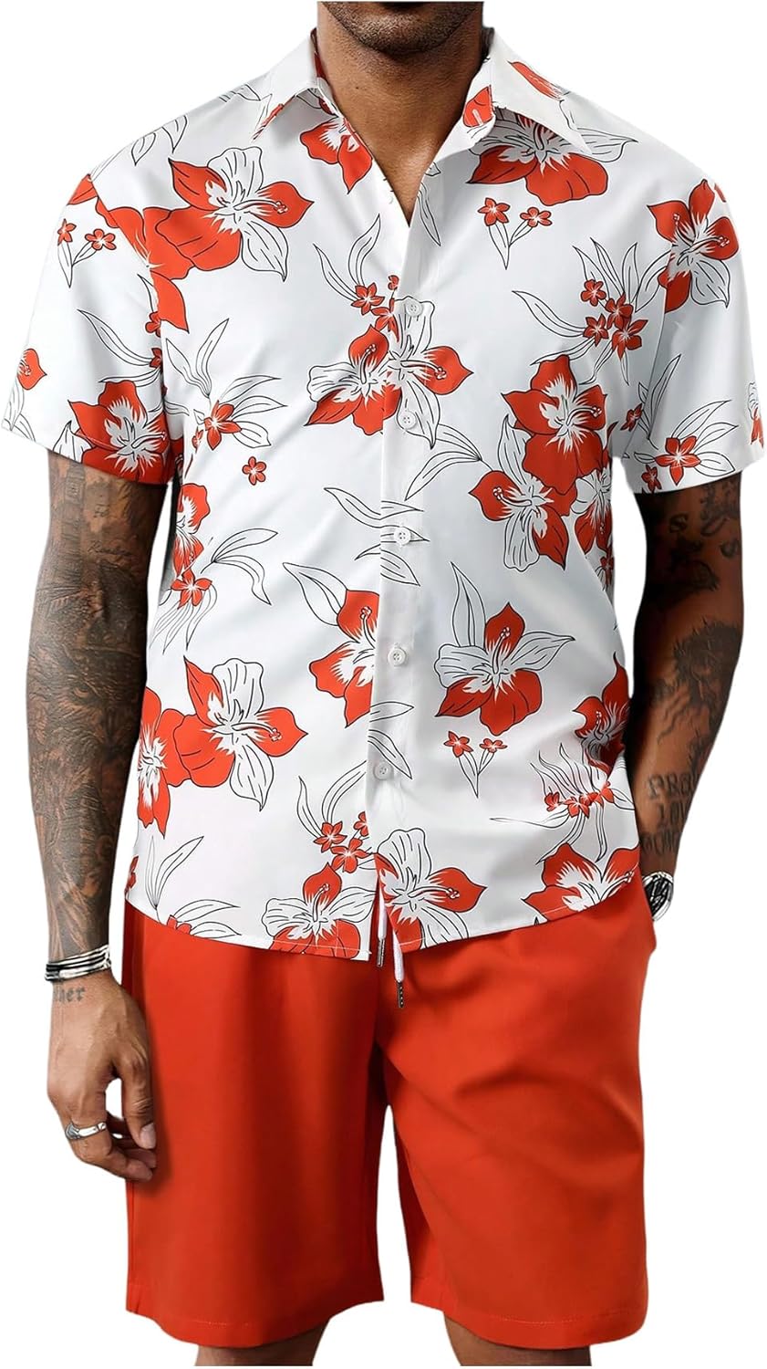 GORGLITTER Men's Vacation Beach Outfits 2 Piece Set for Fun