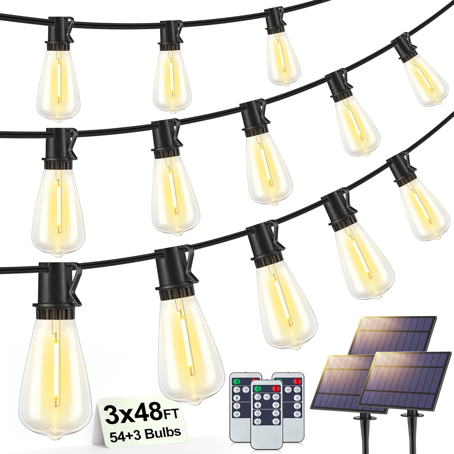144FT Solar Outdoor String Lights with Remote & Timer for Patio